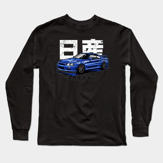 Nissan Skyline R34 GTR Long Sleeve T-Shirt by idrdesign